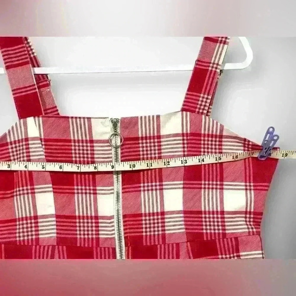 Womens Plaid Full Zipper Red and White Dress Adjustable Straps Size Large - Picture 4 of 10